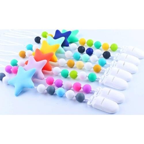 2021 Feeding Baby Pacifier Clips Newborn Accessories Personalised Silicone Star Teether Infant Pacifier Holder Clip Chupetero