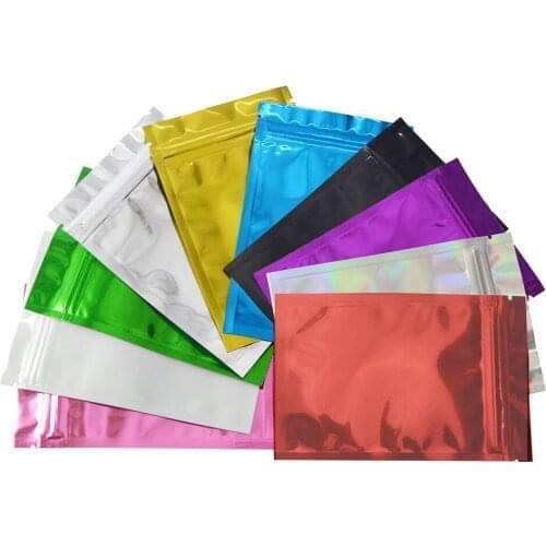 Glossy Colors Red White Black Heat Sealable Zipper Top Food Storage Bags Aluminum Foil Zip Lock Plastic Bag Flat Pouches 100pcs