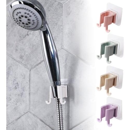 Adjustable Shower Head Holder Self-adhesive Hand Shower Rack Wall Mounted Bath Accessories with Two Hooks