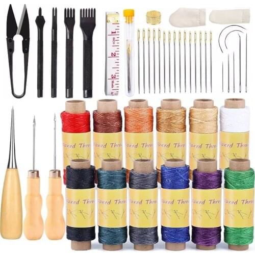 LMDZ Leather Upholstery Repair Kit, Leather Sewing Kit with 12 Color Waxed Thread, Sewing Needles, Leather Stitching