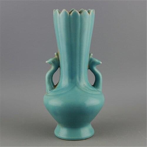 Ru kiln Azure glaze carving Phoenix ears Vase n as an old imitation of ancient porcelain and antiques unearthed in Song Dynasty
