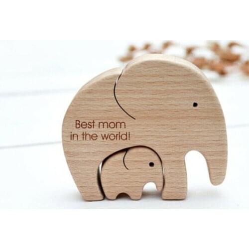 Elephant Family Wooden Decor Craft Mothers Day Gift Elephant Mother And Child Wooden Ornaments Creative Figurines Miniatures