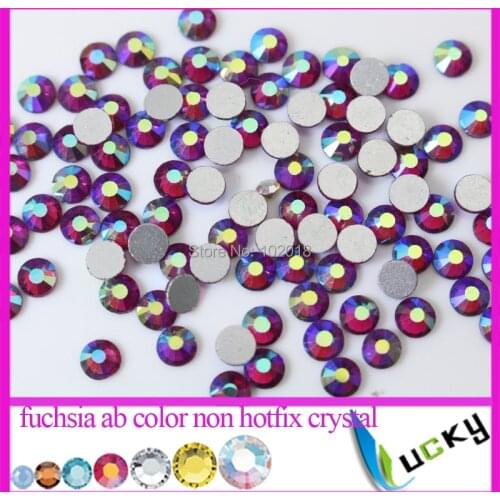 Top quality 1440pcs ss16 Fuchsia ab flat back non hotfix rhinestones for nail art crystal without glue silver plated base