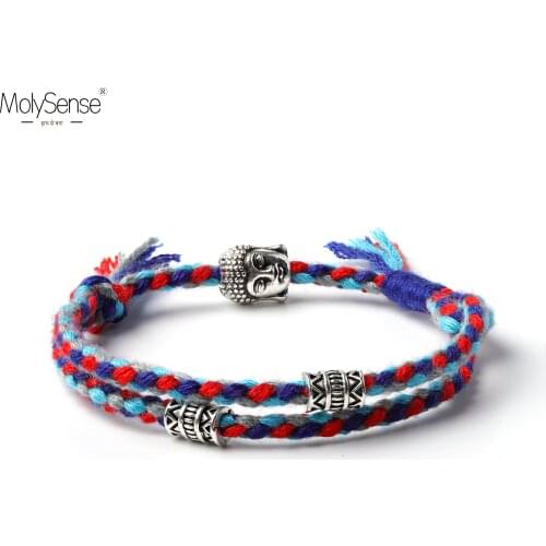 MolySense Tibetan Color Buddhist Lucky Woven Amulet Tibet Cord Bracelets & Bangles For Men Handmade Rope Buddha Anklet Bracelet
