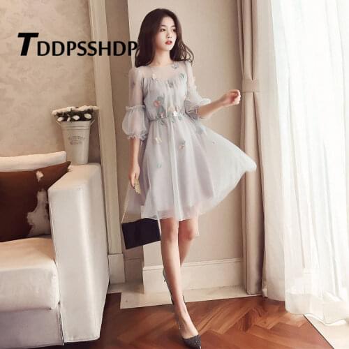 2019 Spring Fairy Women Dress Tender Retro Sleeve Transparent Flower Decor Female Dresses