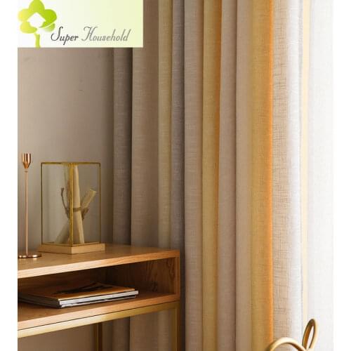 Yellow and Gray Stripe Gradient Curtains Cotton and Linen Blend Physical Tulle Curtain for Living Room Bedroom window decorate
