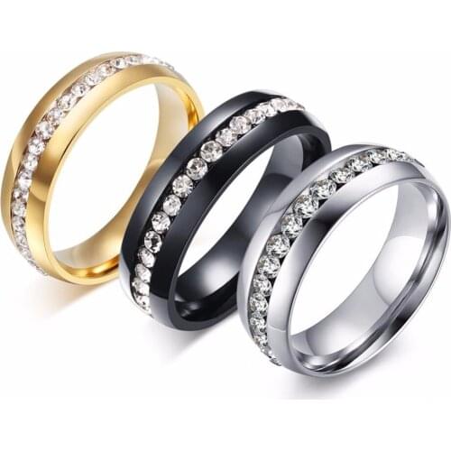 Bling Womens Engagement Ring Stainless Steel Ring with Rhinestone 5-13 US Size Luxury Jewelry for Woman and Man
