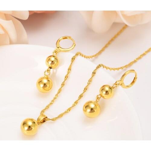 Gold lovely Bead Jewelry sets necklace Round Ball pendant Earrings for Women Arab Africa wedding girls kids party Jewelry gift