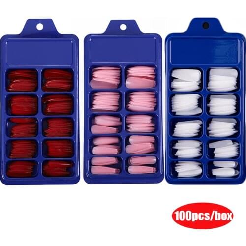 100Pcs/Box Fake Nails French Stiletto Acrylic False Nail Tips Art Manicure DIY Nail Tools Nail Supplies for Professionals