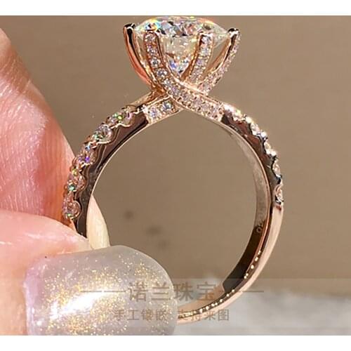 14K Au585 Rose Gold Women Ring Moissanite Diamonds 1 2 3 4 5 Ct Round Cross Connection Wedding Party Engagement Anniversary Ring