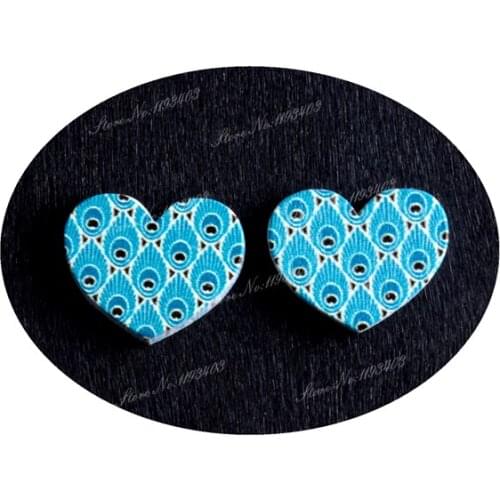 16mm Feather Heart Shape Image Painted Wooded Laser Cut Cabochon to make Rings, Earrings, Bobby pin, pendant