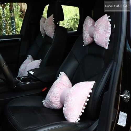 Bowknot car headrest lumbar support Universal stretch cotton car neck pillow lumbar support car interior decorations