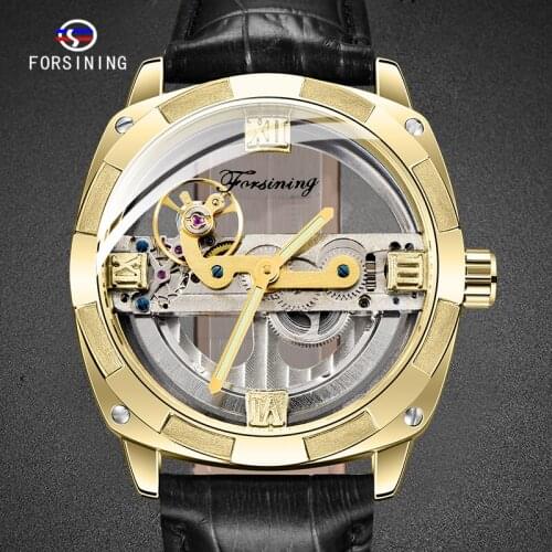 FORSINING Male Watch Men Clocks Leather Belt Automatic Mechanical Mans Hollow Design Mans Wristwatch