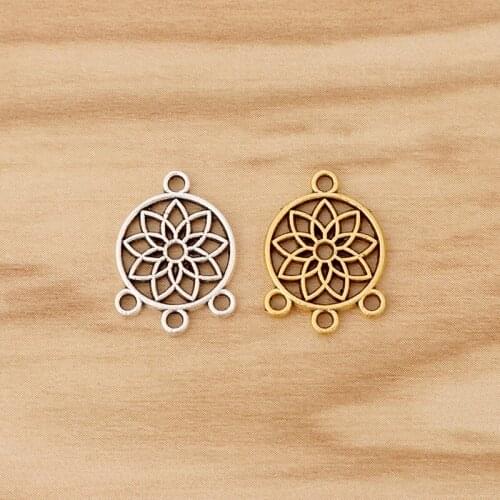 30 Pieces Tibetan Silver/Gold Dream Catcher Connectors Charms 2 Sided Pendants for Earrings Jewellery Making 19x14mm