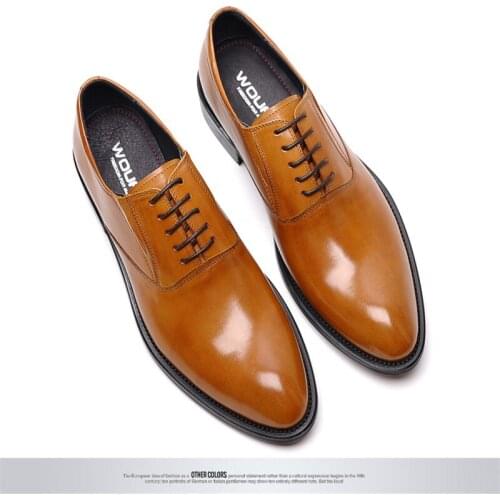 European style wide-brimmed leather shoes for men, the first layer of cowhide British pointed toe straps, business formal leathe