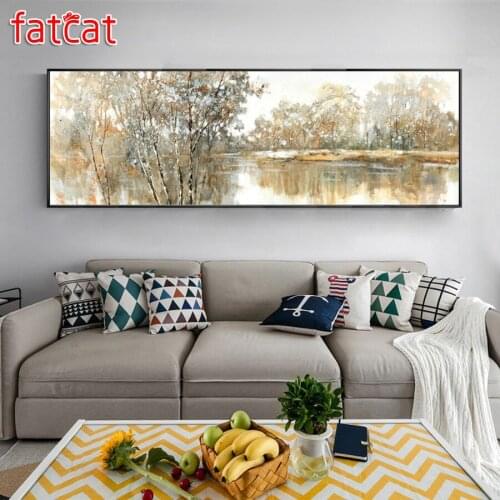 FATCAT large 5D Diy Diamond Painting Abstract tree lake landscape Square Round Rhinestone Embroidery sale home decor AE1163