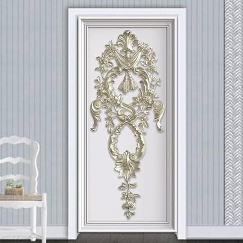 Photo Wallpaper Modern 3D Stereo White Plaster Line Door Sticker European Style Relief Door Decoration PVC Self-Adhesive Sticker