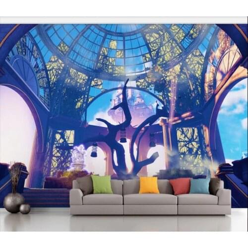 Customized large 3D mural wallpaper living room European style classical architecture background wall decoration painting