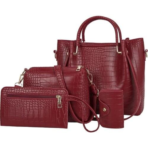 New 4 Pieces Per Set Composite Bags female shoulder bag large bags Messenger Totes bags crocodile leather style Women handbag