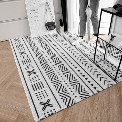 Morocco Door Mat Black Whithe Boho Non-Slip Rubber Backing Front Doormat Mud Water Entrance Door Rug Low-Profile Rugs Washable
