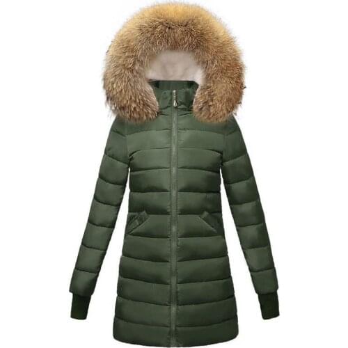 Big Real Fur Winter Jacket Women Parka Raccoon Fur Collar Winter coat women Army Green down Jacket Thicken Warm female Jacket