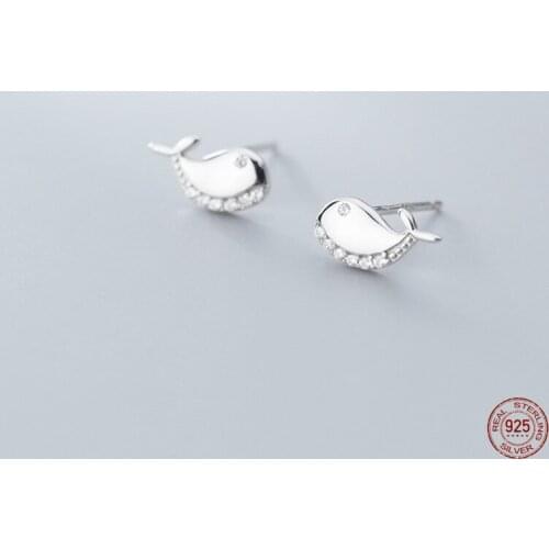 LKO 925 Sterling Silver Zircon Dolphin Animal Stud Earrings For Women Party Cute Fine Jewelry Accessories Gift New Fashion