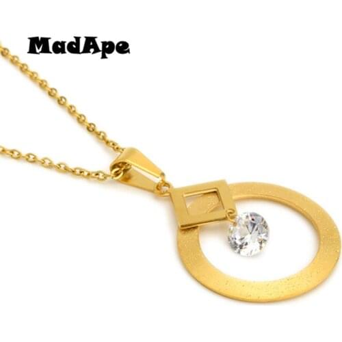 MadApe 2019 Fashion Jewelry Stainless Steel Round Pendant Necklace With Zircon Gold Color Sweater Chain For Women, Dropshipping