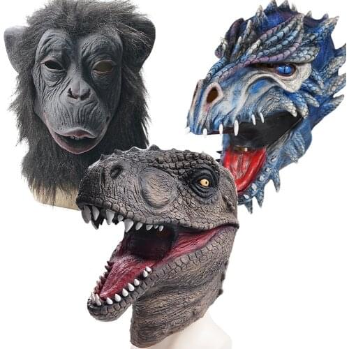 Reneecho Dinosaur Mask For Adult Crocodile Alligator Masks Men Ice Dragon Mask Halloween Carnival Costume