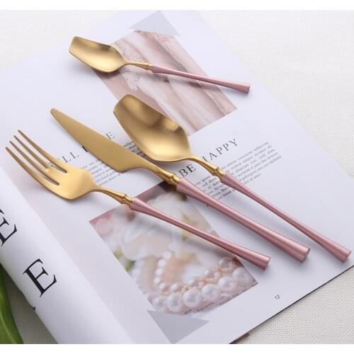 Pink Gold Cutlery Set Stainless Steel Dining Dinnerware Sets Fork Tea Spoon Table Knife Set Cutlery Set Knives Forks and Spoons