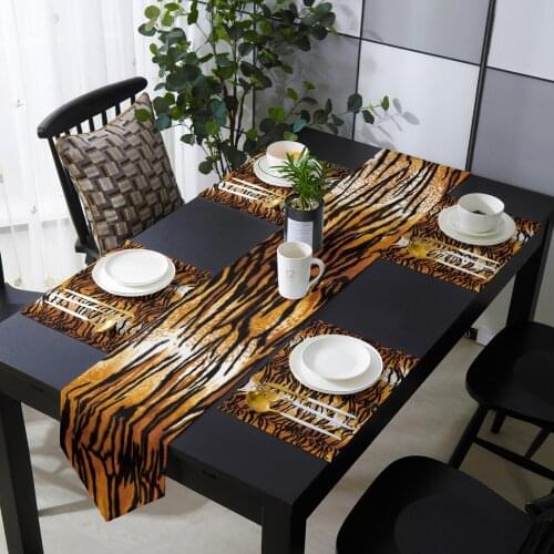 Skin Tiger Table Runner Holiday Kitchen Dining Table Runners Place Mats Set for Home Party Decor
