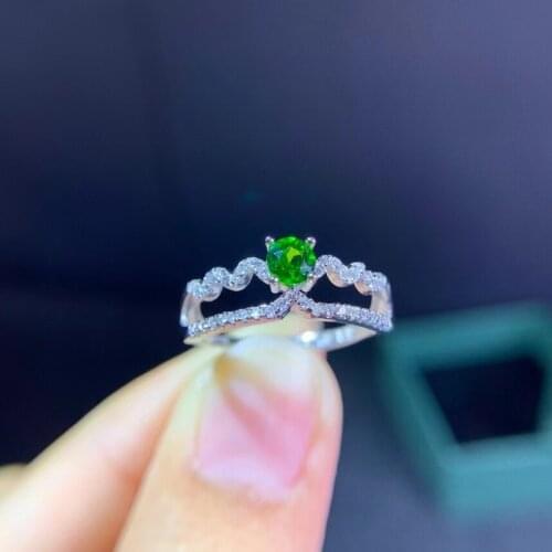 Natural green diopside gem Ring S925 Silver Natural Gemstone Ring Fashion grace crown wave Women girl party gift Jewelry