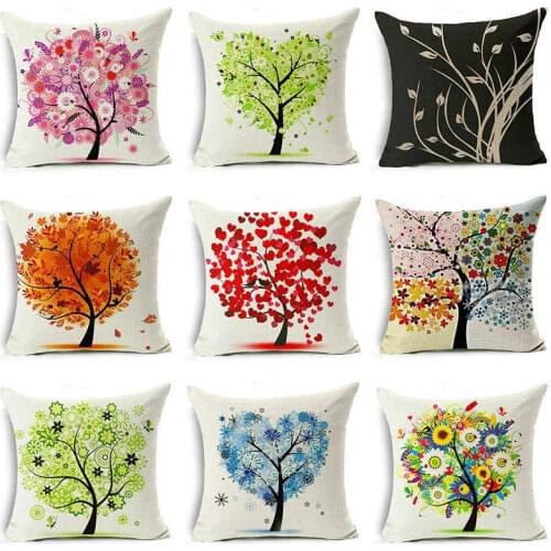Flower Tree Pillow Case Throw Pillowcase Cotton Linen Printed Pillow Covers for Office Home Textile