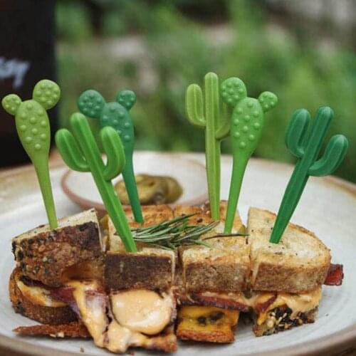 6Pcs/Box Fruit Toothpick Cactus Shape Disposable Picks Food Fruit Forks Snack Cake Dessert Food Fruit Toothpick Party Supplies