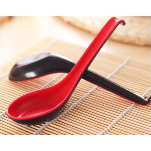 Wholesale 500pcs Red Black Color Home Flatware Japanese Plastic Bowl Soup Porridge Spoon Hot