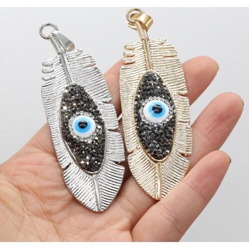 Retro Reiki Metal Alloy Feather Pendant Healing Evil Eye Charms for Jewelry Making DIY Necklace Earring Accessories Gift 20x80mm