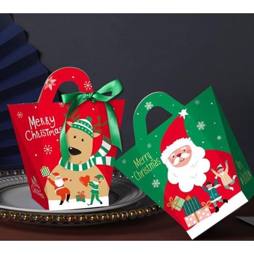 Happy Christmas Party Portable Candy Snack Cookie Gift Box New Gift Packaging Paper Box Childrens Creative Portable Candy Box
