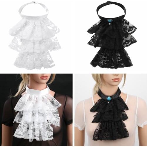 Retro Victorian Renaissance Collar Ruffled Lace Jabot Fake Collar Party Stage Cosplay Steampunk Choker Detachable False Neckline