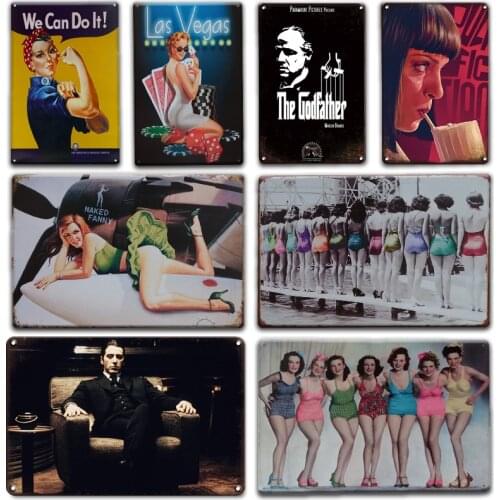 Sexy Pin-up Girl Poster Metal Plate Vintage Man Cave Home Living Room Decor Tin Sign Bar Pub Wall Art Painting Stickers