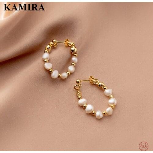 KAMIRA 925 Sterling Silver Vintage Freshwater Baroque Pearl Huggie Stud Earrings for Women Party Simple Chic Jewelry Bijoux Luxe