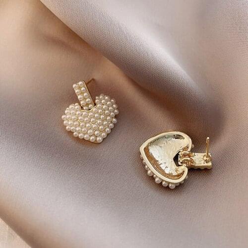 YAOLOGE 2021 New For Women Gold Color Heart Full Pearl Alloy Stud Earrings Girls Gift Fashion Party Wedding Jewelry Brincos