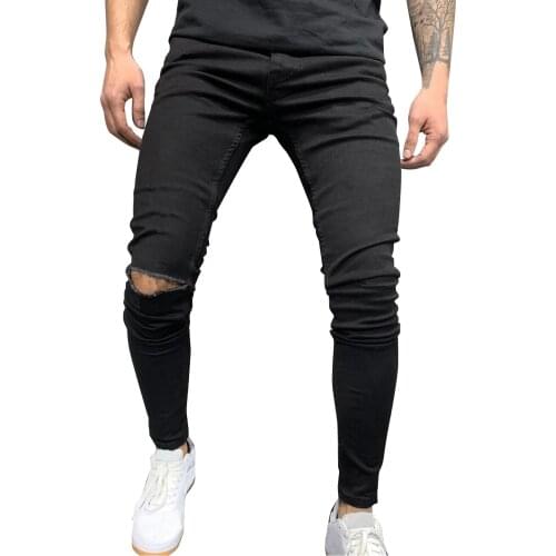 Spring Autumn 2021 Mens Zipper Hole Jeans Fashion Straight Regular Black Stretch Denim Trousers Classic Men Plus Size S-3XL