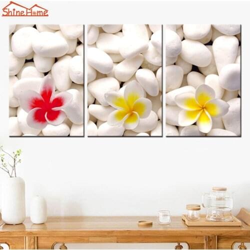 ShineHome-3pcs Wall Art Canvas Printed Painting Triptych Spa Salon White Zen Stone Artwork Picture Prints Decoration Living Room