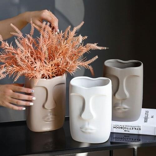 Nordic Ceramics Human Face Vase Ornaments Living Room Bedroom Flower Arrangement Dried Flower Vases Home Decoration Accessories