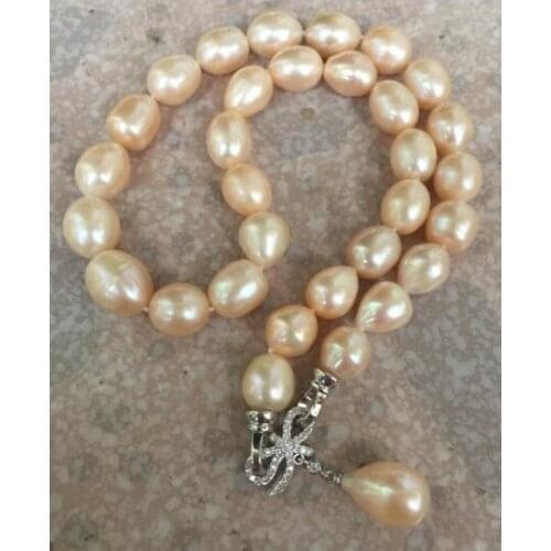 Gorgeous 11-13mm south sea baroque gold pink pearl necklace pendant 18inch