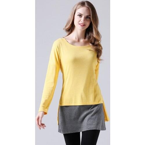 Spring Ladies Long Sleeve Top Yellow T Shirt Large Size Slim Women T-shirts Oversized Long Tshirt Girls Casual Tee Shirt Femme