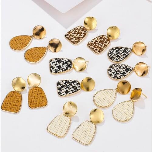 Vintage Multiple Straw Rattan Drop Earrings for Women Geometric Round Square love Heart Dangle Earrings Korean Fashion Jewelry