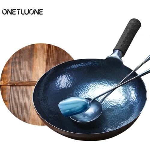 Handmade Wok and Frying Pan Chinese Traditional wok 1.8 mm Thicknes Non-stick Wok No Coating Multipurpose Kitchen Woks