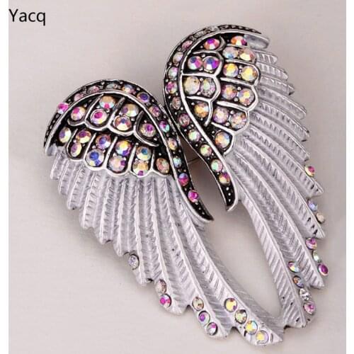 YACQ Angel Wings Brooch Pin Pendant Women Biker Jewelry Gifts for Mom Her Wife Girlfriend W Crystal Wholesale Dropshipping BD03
