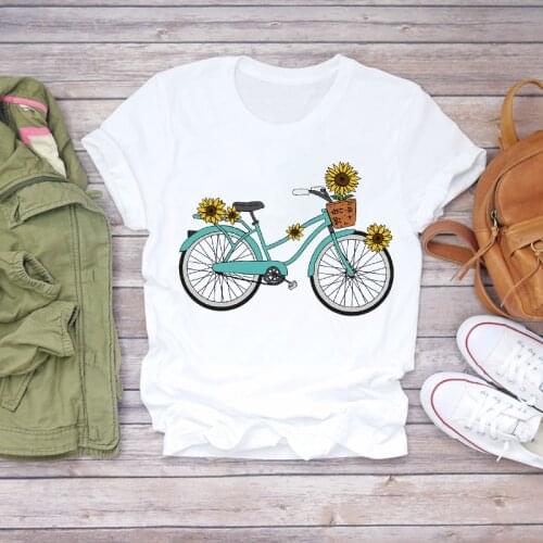 Women 2020 Sunflower Floral Bicycle Print Fashion Cute Summer Shirt Ladies Womens T-shirts Top T Graphic Female Tee T-Shirt