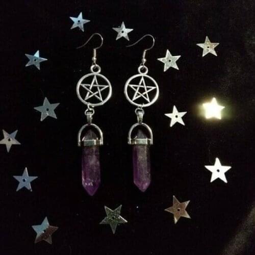 Gothic Pentagram Earrings Wicca Pagan Witch Jewelry For Women Hexagonal Column Natural Stone 2021 New Fashion Dangle Party Gift